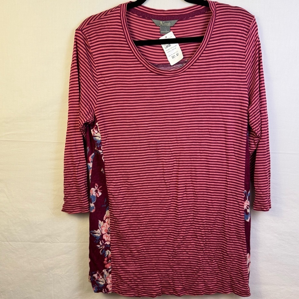 NWT Natural Reflections Pink Stripe and Floral Shirt Womens Size L